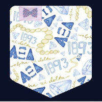 Alpha Xi Delta Tank Top in Southern Sky Blue with Pattern Pocket by the Frat Collection - Country Club Prep