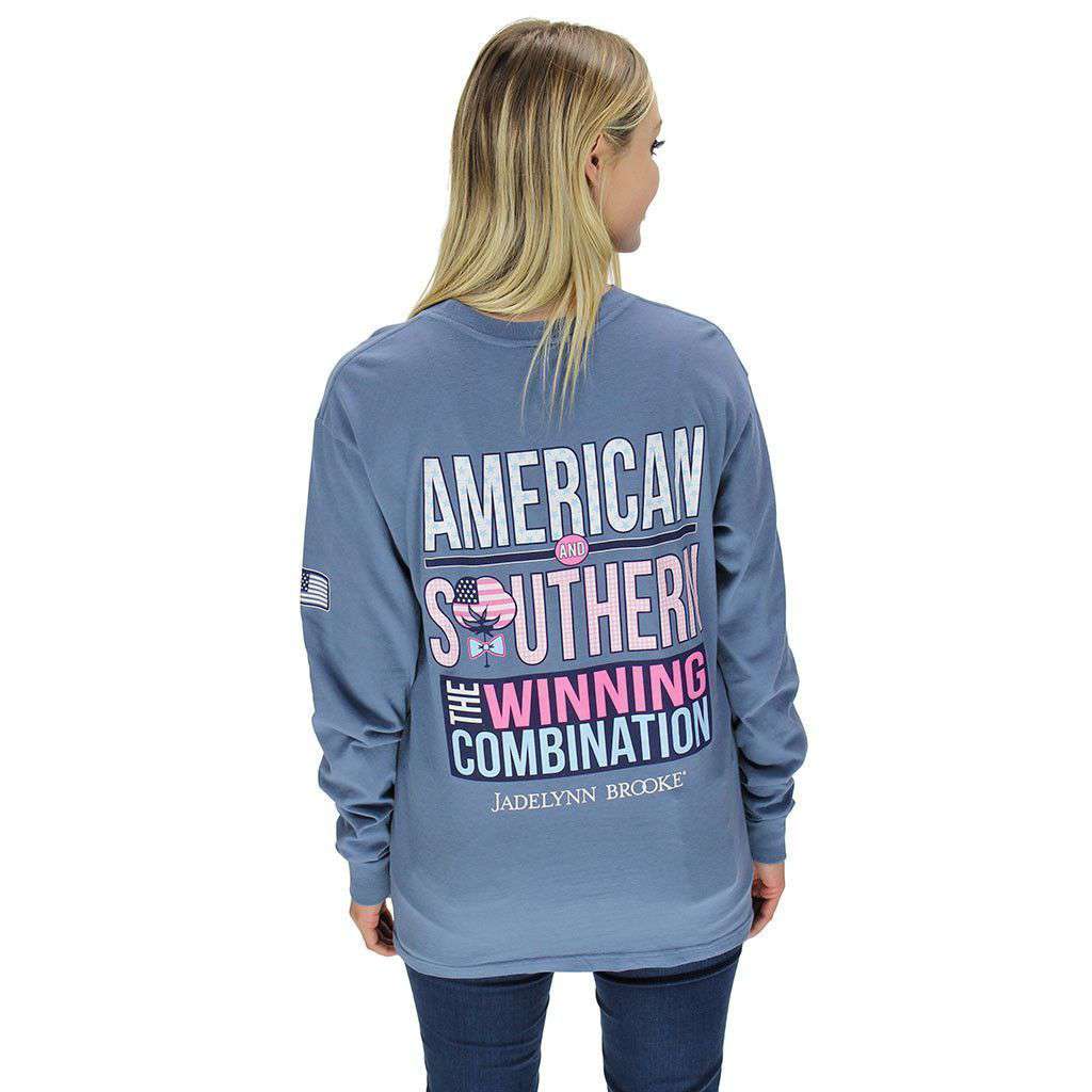 America & Southern Long Sleeve Tee in Blue Jean by Jadelynn Brooke - Country Club Prep