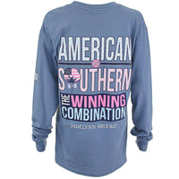 America & Southern Long Sleeve Tee in Blue Jean by Jadelynn Brooke - Country Club Prep