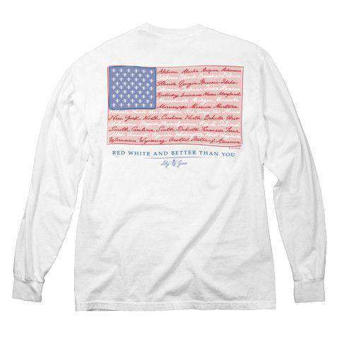 American Flag Long Sleeve Pocket Tee in White by Lily Grace - Country Club Prep