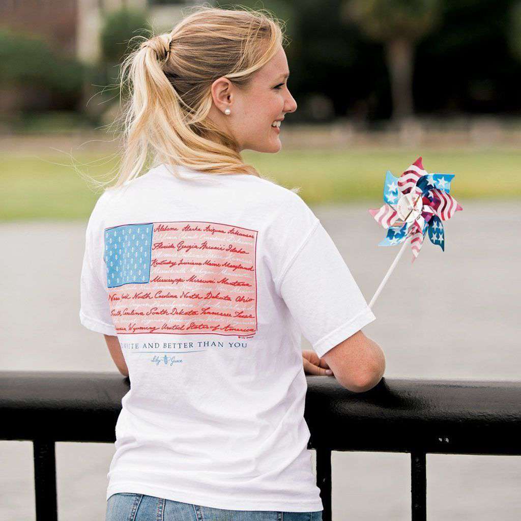 American Flag Tee in White by Lily Grace - Country Club Prep
