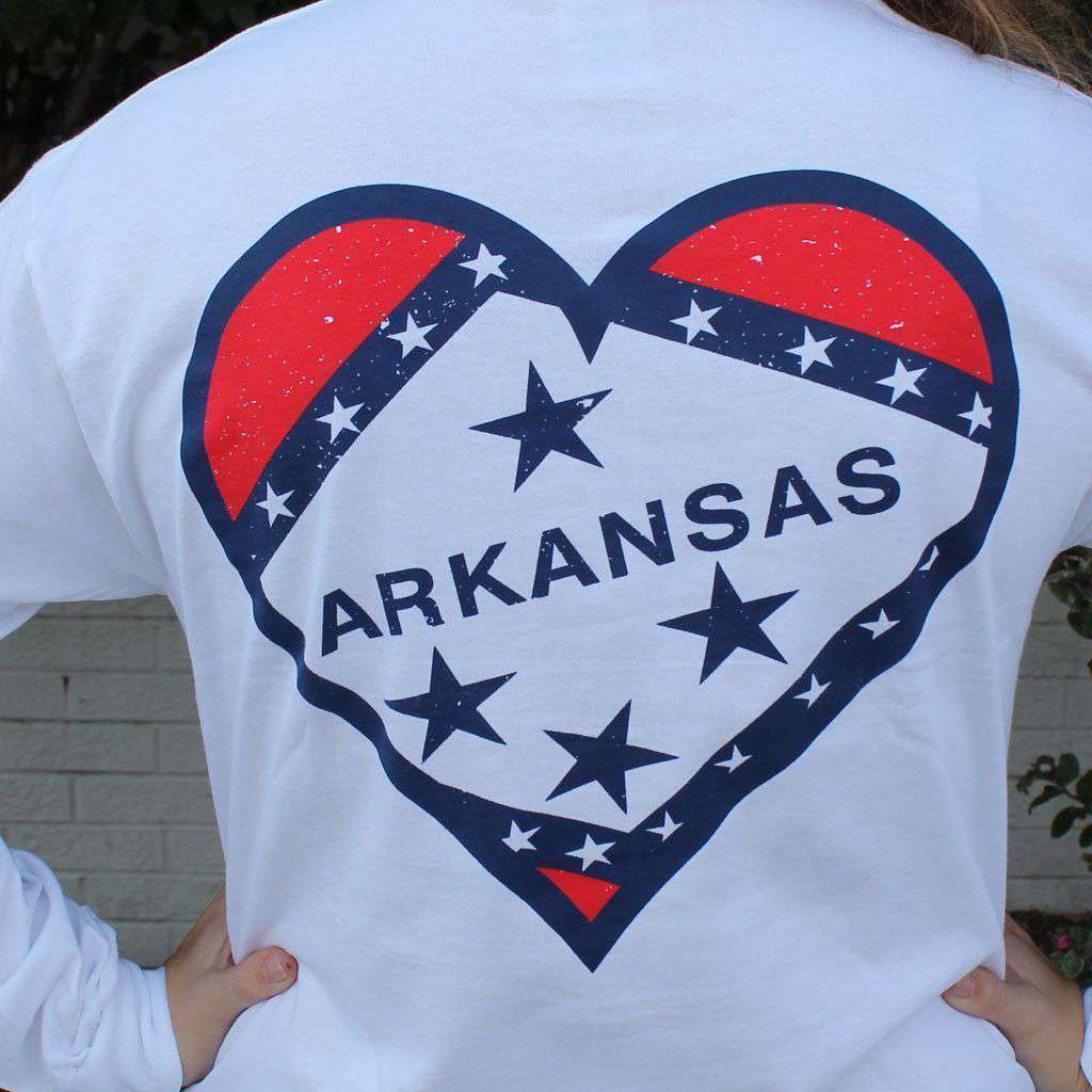 Arkansas Pride Long Sleeve Tee in White by Lauren James - Country Club Prep