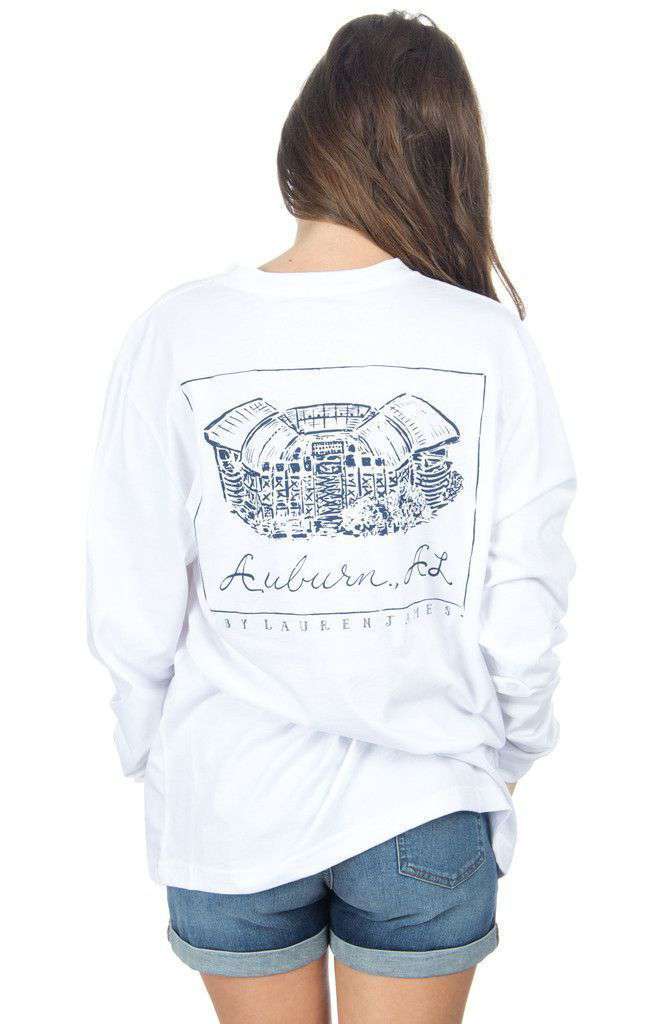 Auburn Long Sleeve Stadium Tee in White by Lauren James - Country Club Prep