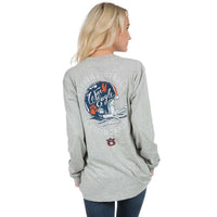 Auburn University Helmet Long Sleeve Tee in Heather Grey by Lauren James - Country Club Prep