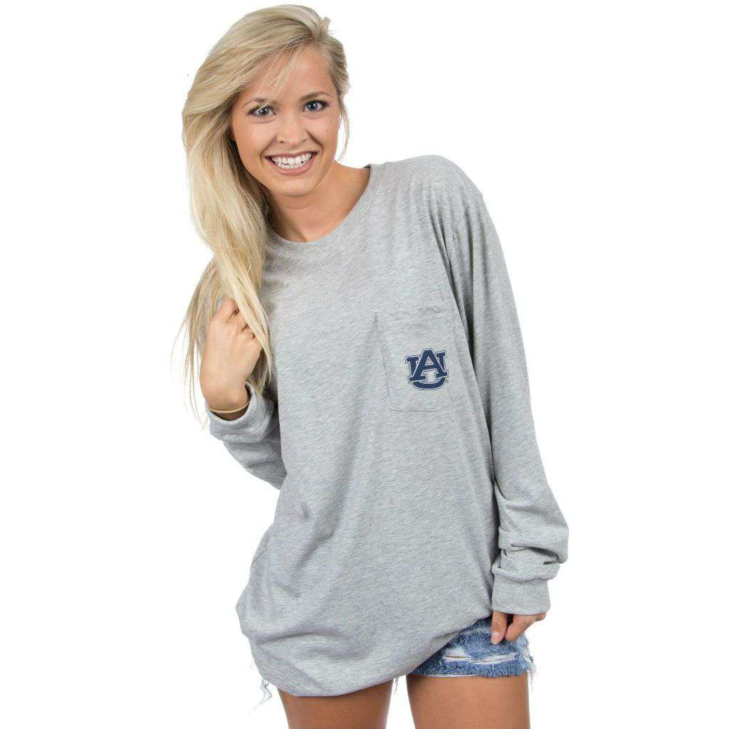 Auburn University Long Sleeve Stadium Tee in Heather Grey by Lauren James - Country Club Prep