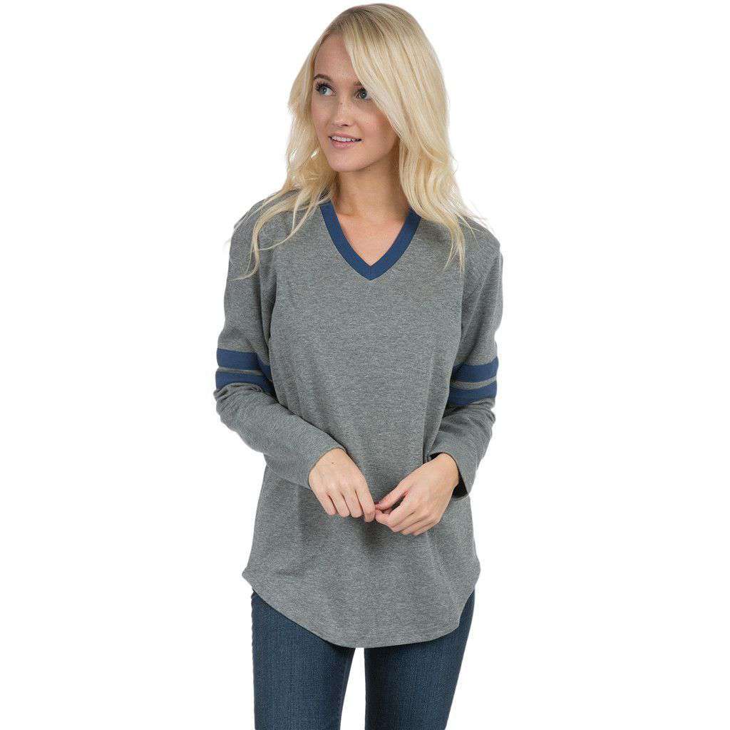Baseball Long Sleeve Jersey Tee in Dark Heather Grey w/ Navy by Lauren James - Country Club Prep