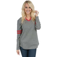 Baseball Long Sleeve Jersey Tee in Dark Heather Grey w/ Red by Lauren James - Country Club Prep