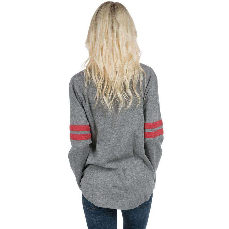 Baseball Long Sleeve Jersey Tee in Dark Heather Grey w/ Red by Lauren James - Country Club Prep