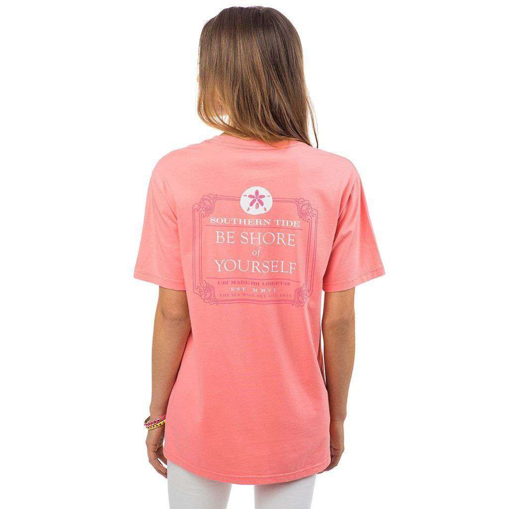 Be Shore Of Yourself Pocket Tee Shirt in Light Coral by Southern Tide - Country Club Prep