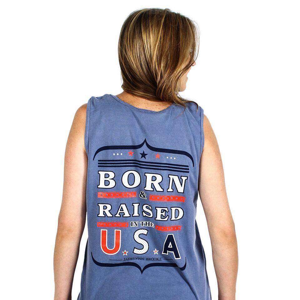 Born and Raised Tank in Blue Jean by Jadelynn Brooke - Country Club Prep