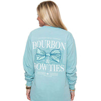 Bourbon & Bow Ties Long Sleeve Tee in Atlas Blue by The Southern Shirt Co. - Country Club Prep