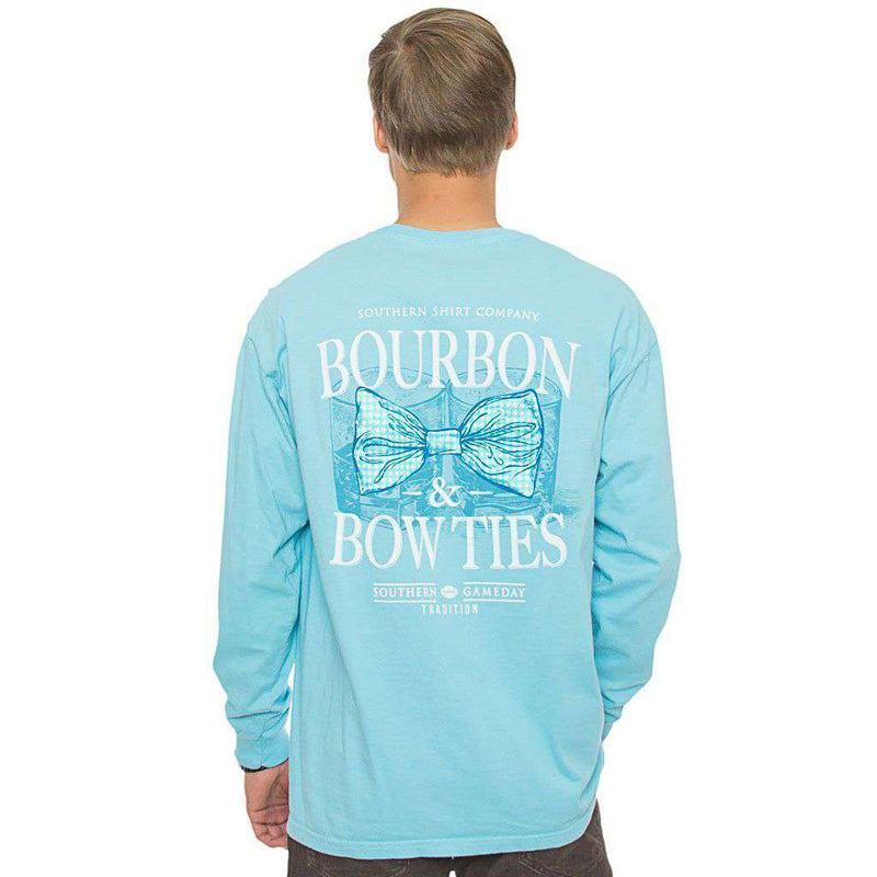Bourbon & Bow Ties Long Sleeve Tee in Atlas Blue by The Southern Shirt Co. - Country Club Prep
