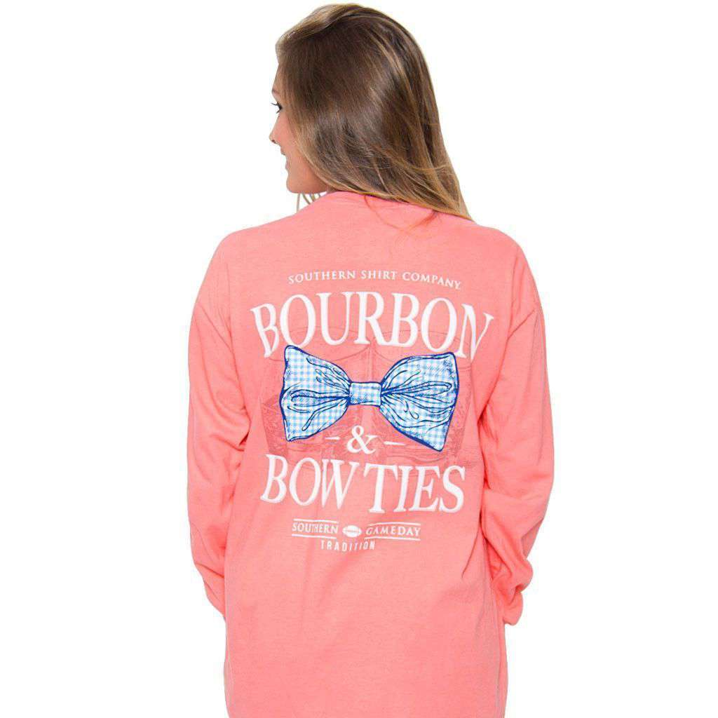Bourbon & Bow Ties Long Sleeve Tee in Pink Salmon by The Southern Shirt Co. - Country Club Prep