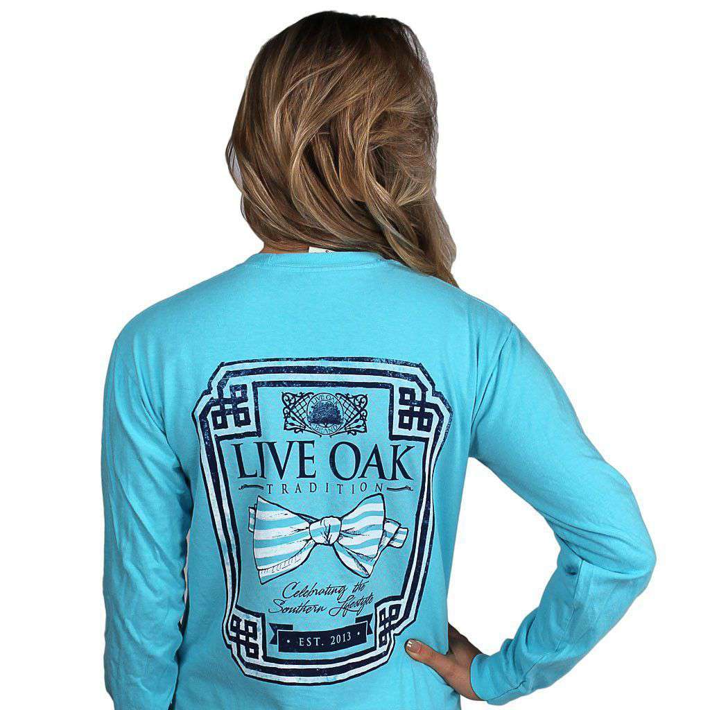 Bow Tie Emblem Long Sleeve Tee in Lagoon Blue by Live Oak - Country Club Prep