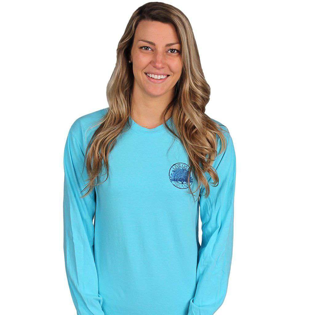 Bow Tie Emblem Long Sleeve Tee in Lagoon Blue by Live Oak - Country Club Prep