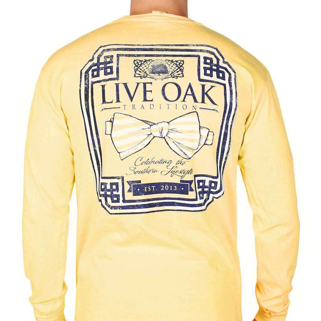 Bow Tie Emblem Long Sleeve Tee in Yellow by Live Oak - Country Club Prep