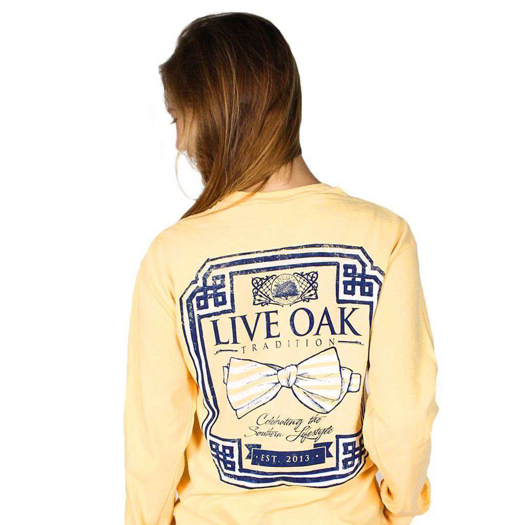 Bow Tie Emblem Long Sleeve Tee in Yellow by Live Oak - Country Club Prep