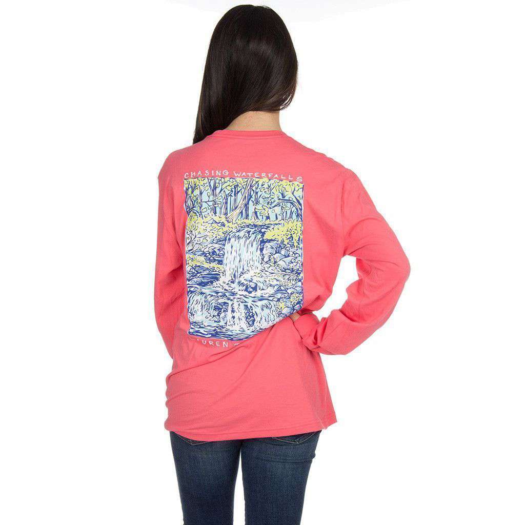 Chasing Waterfalls Long Sleeve Tee Shirt in Coral by Lauren James - Country Club Prep