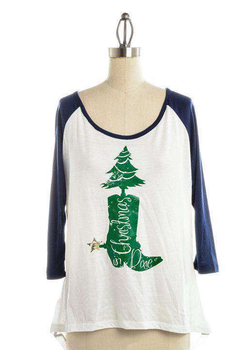 Christmas in Dixie Baseball Tee in White by Judith March - Country Club Prep
