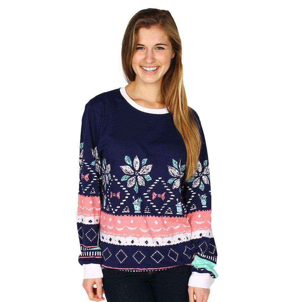 Christmas Sweater Long Sleeve Tee Shirt in Navy Julep by Lauren James - Country Club Prep