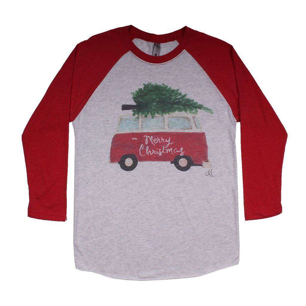 Christmas Tree Van Raglan Tee Shirt in Red by Southern Roots - Country Club Prep