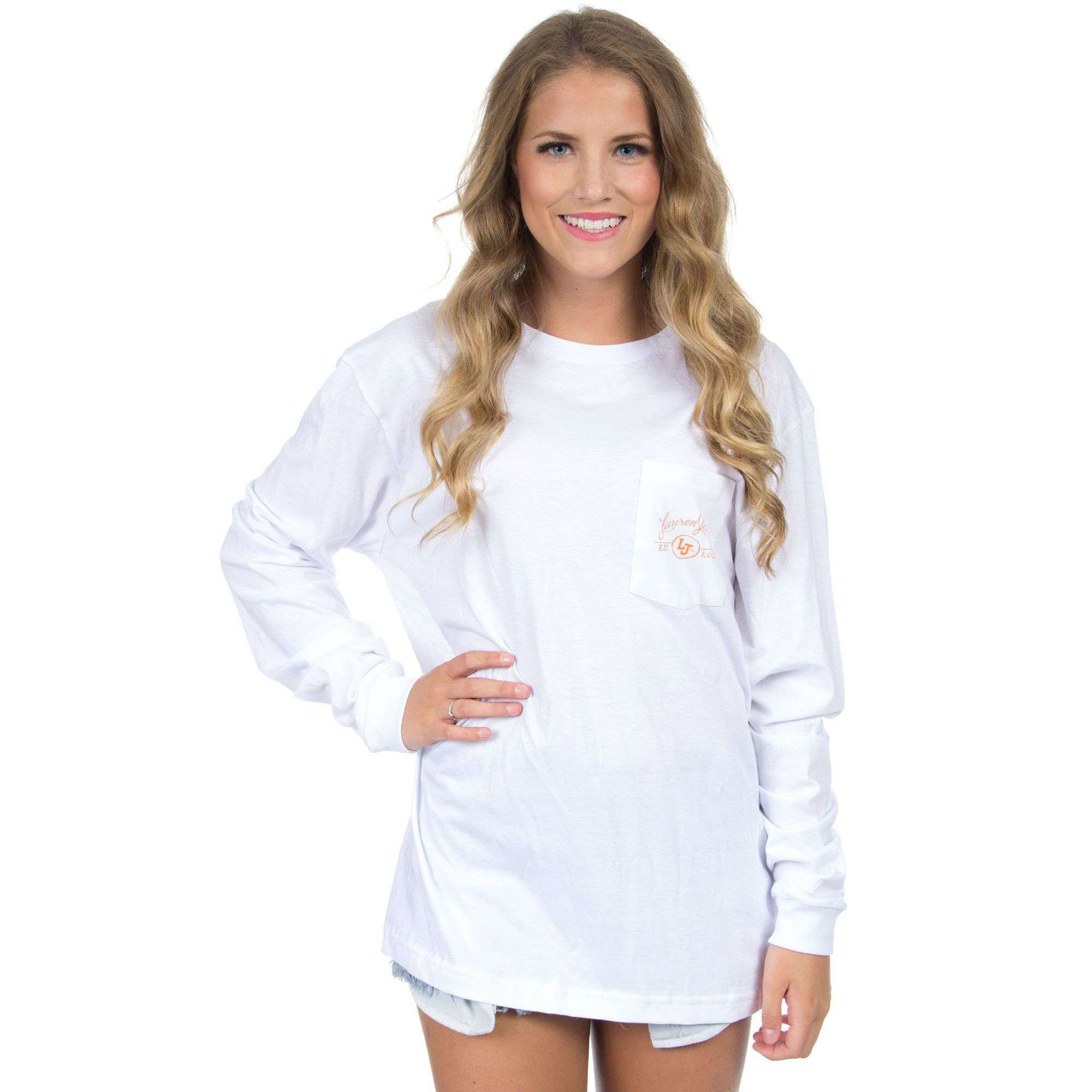 Clemson Perfect Pairing Long Sleeve Tee in White by Lauren James - Country Club Prep