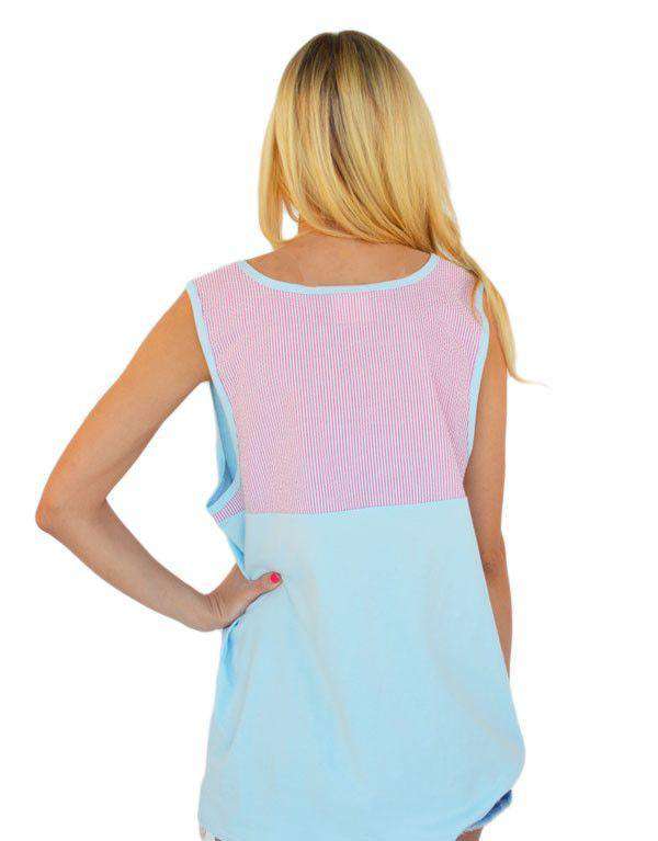 Coral Seersucker Tank in Blue by Lauren James - Country Club Prep