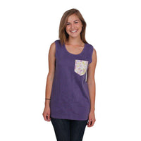 Delta Phi Epsilon Tank Top in Grape with Pattern Pocket by the Frat Collection - Country Club Prep