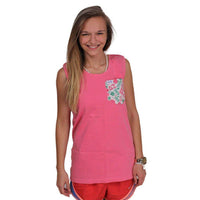 Delta Zeta Tank Top in Watermelon with Pattern Pocket by the Frat Collection - Country Club Prep