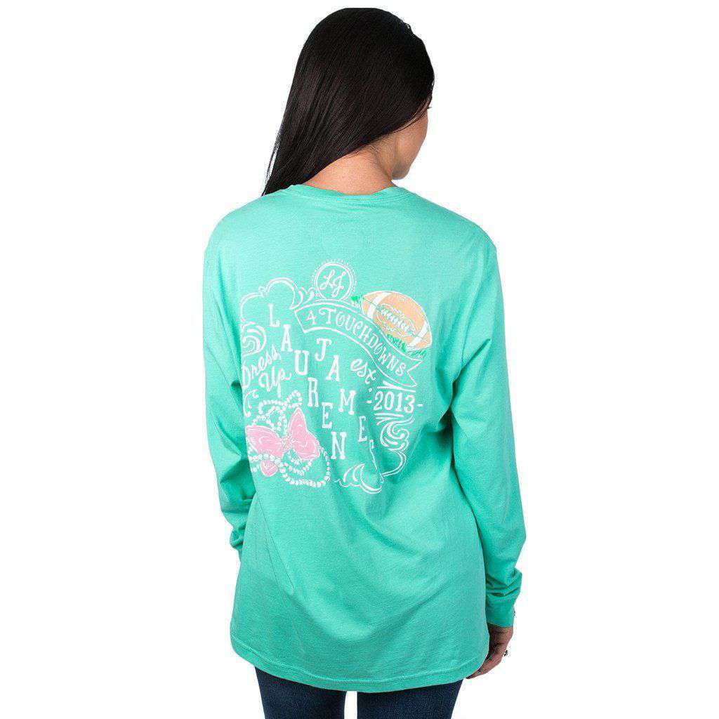 Dress Up Touchdowns Long Sleeve Tee Shirt in Seafoam by Lauren James - Country Club Prep