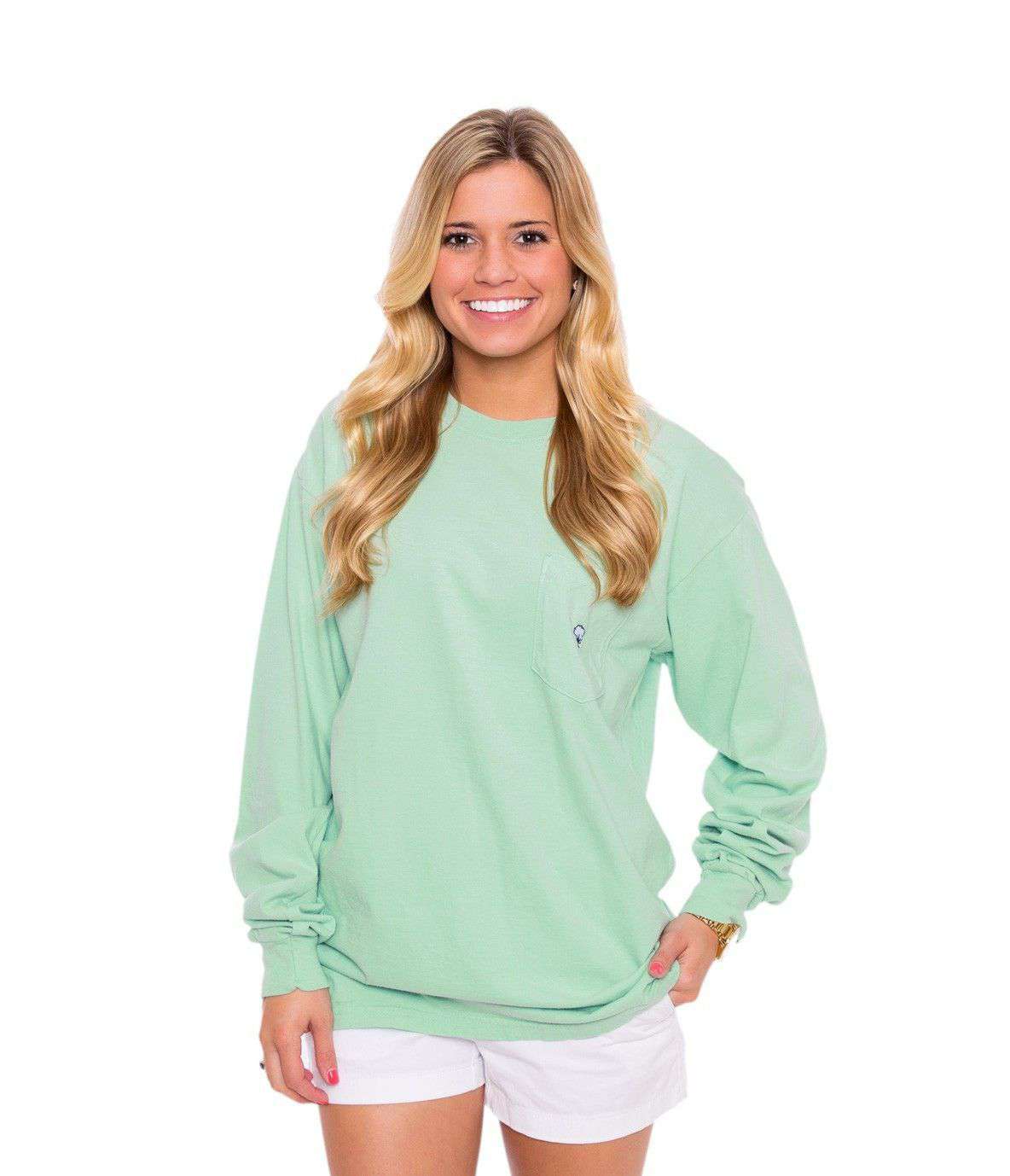 Embroidered Long Sleeve Pocket Tee in Herbal Mist by The Southern Shirt Co. - Country Club Prep