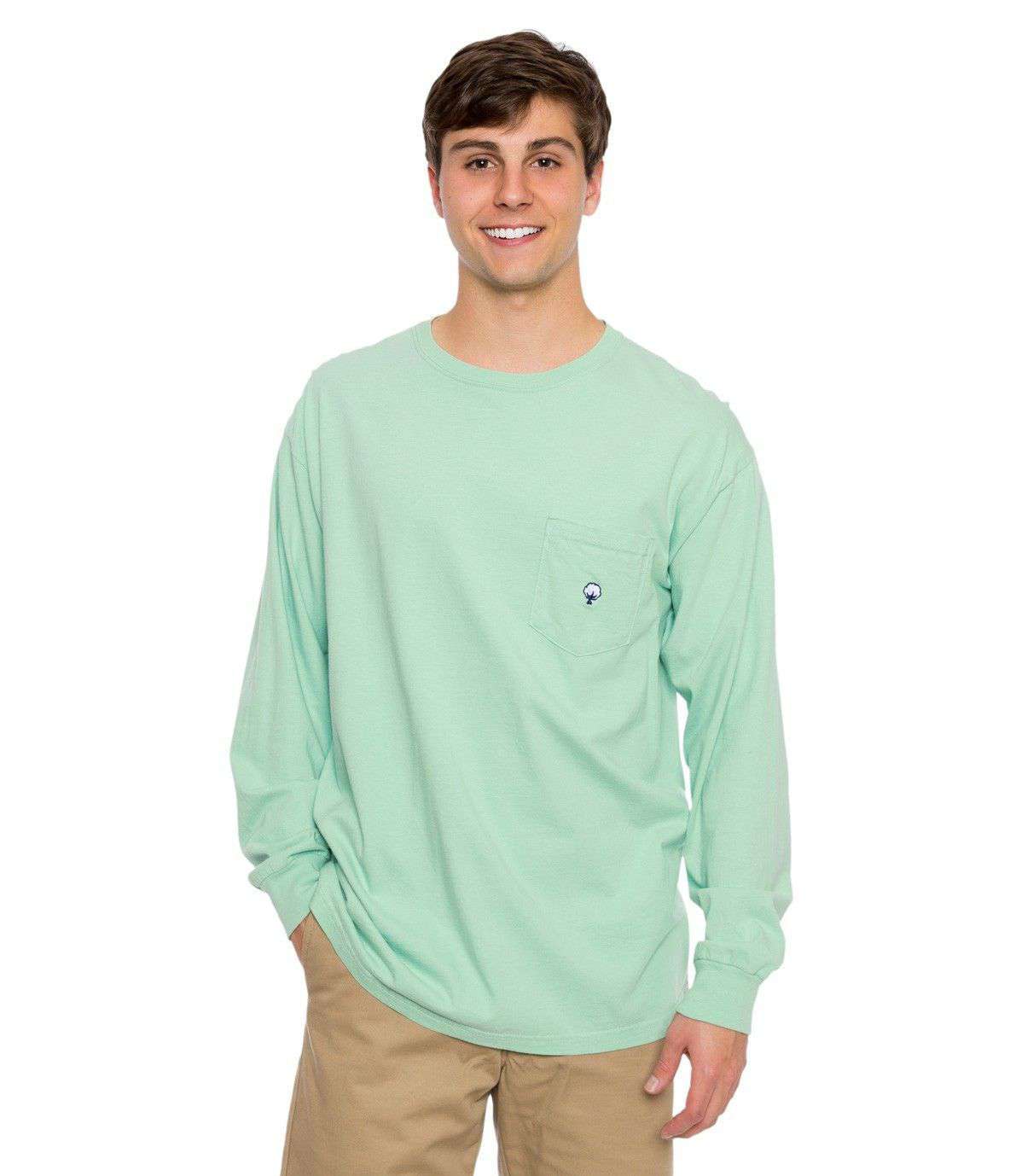 Embroidered Long Sleeve Pocket Tee in Herbal Mist by The Southern Shirt Co. - Country Club Prep