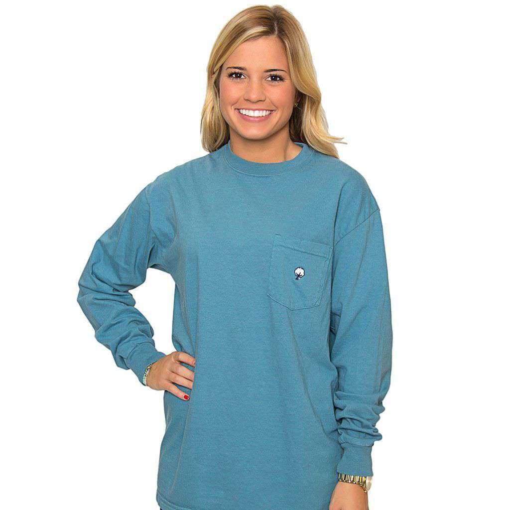Embroidered Long Sleeve Tee in Twilight Blue by The Southern Shirt Co. - Country Club Prep