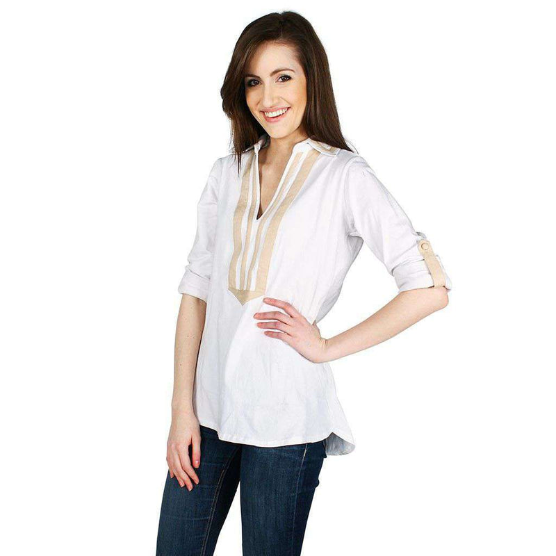 Emma Top in White/Camel by Duffield Lane - Country Club Prep