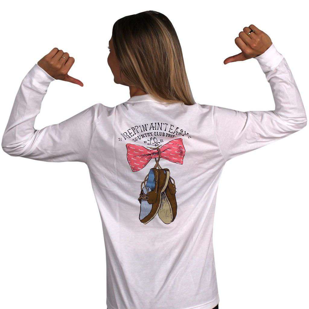 Exclusive Preppin' Ain't Easy Long Sleeve Tee in White by Lauren James & CCP - Country Club Prep
