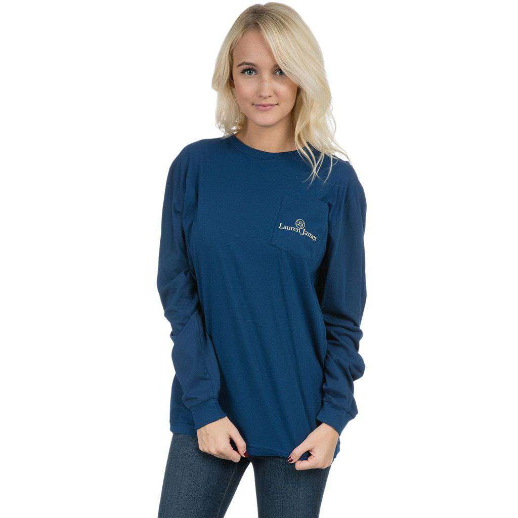 Fall Ball Y'all Long Sleeve Tee Shirt in Estate Blue by Lauren James - Country Club Prep