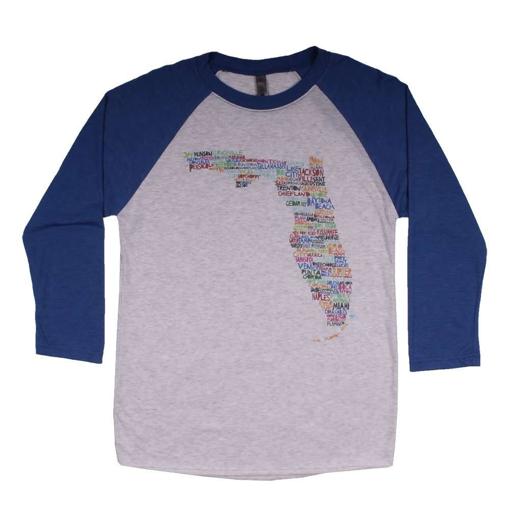 Florida Cities and Towns Raglan Tee Shirt in Royal Blue by Southern Roots - Country Club Prep