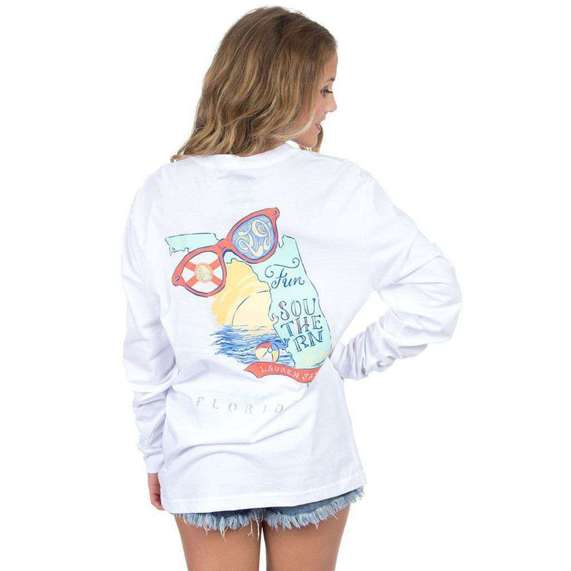 Florida Southern Sun Long Sleeve Tee in White by Lauren James - Country Club Prep