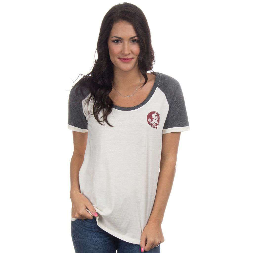 Florida State Vintage Tailgate Tee in White and Heathered Grey by Lauren James - Country Club Prep