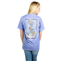 Flower Anchor Pocket Tee in Washed Denim by Lily Grace - Country Club Prep