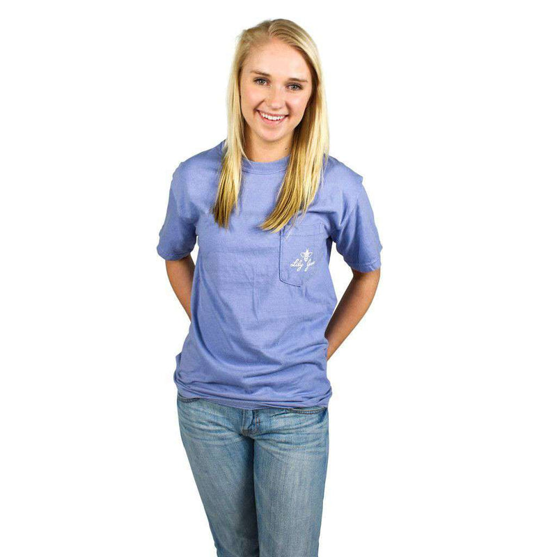 Flower Anchor Pocket Tee in Washed Denim by Lily Grace - Country Club Prep