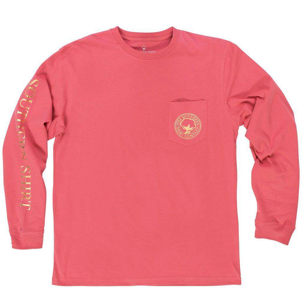 Foil Print Logo Long Sleeve Tee Shirt in Rapture Rose by The Southern Shirt Co. - Country Club Prep