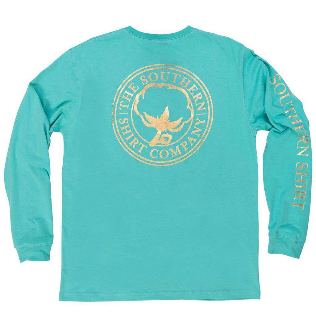 Foil Print Logo Long Sleeve Tee Shirt in Turquoise by The Southern Shirt Co. - Country Club Prep