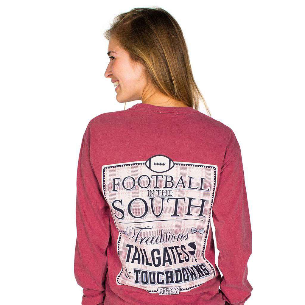 Football in the South Long Sleeve Tee Shirt in Crimson by Jadelynn Brooke - Country Club Prep