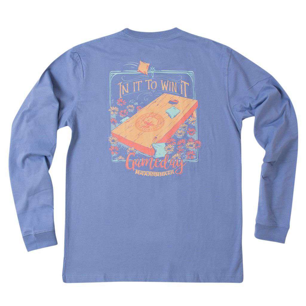 Game Day Tradition Long Sleeve Tee Shirt in Periwinkle by The Southern Shirt Co. - Country Club Prep