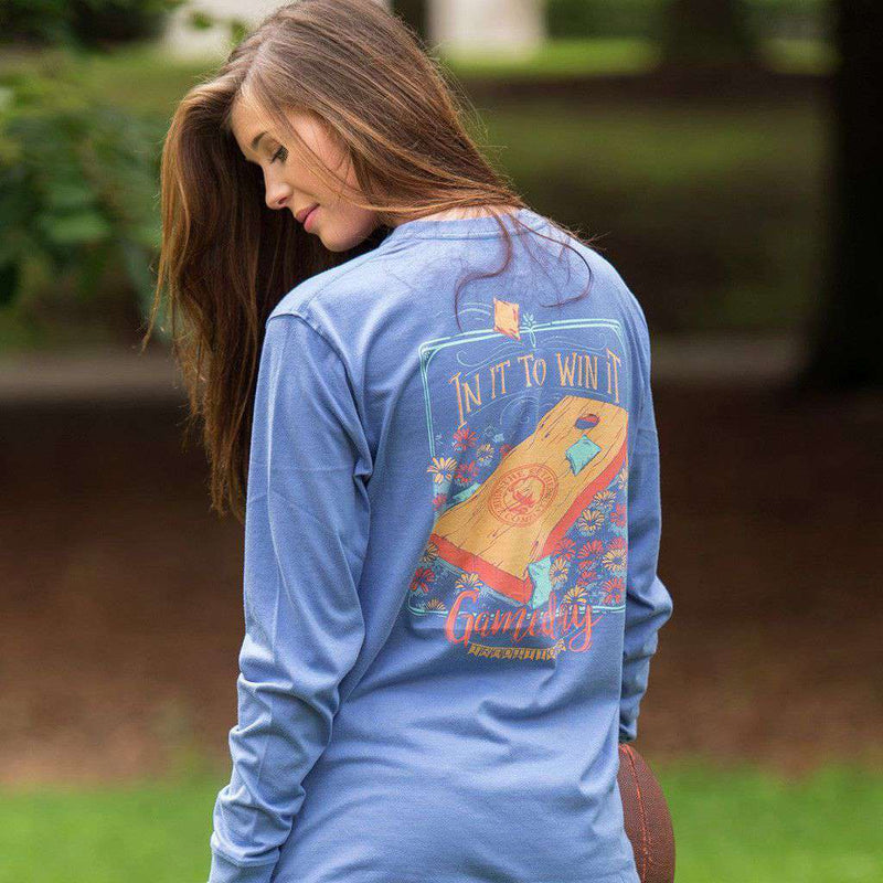 Game Day Tradition Long Sleeve Tee Shirt in Periwinkle by The Southern Shirt Co. - Country Club Prep