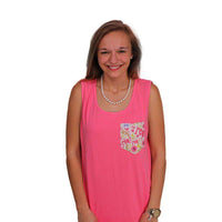 Gamma Phi Beta Tank Top in Watermelon with Pattern Pocket by the Frat Collection - Country Club Prep
