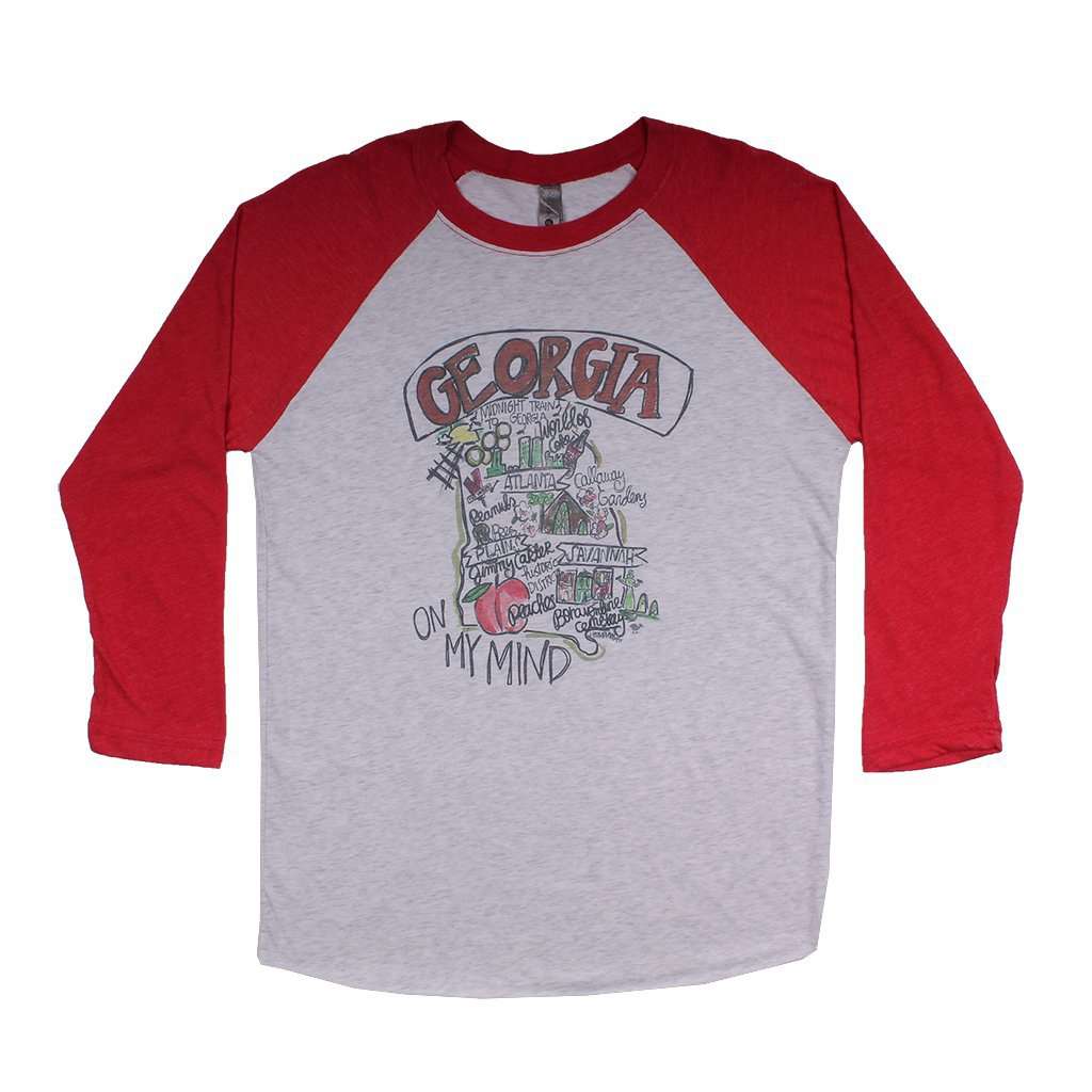 Georgia Roadmap Raglan Tee Shirt in Red by Southern Roots - Country Club Prep