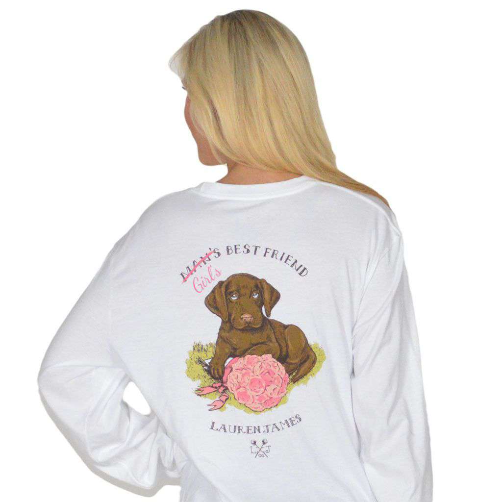 Girl's Best Friend Long Sleeve Tee in White by Lauren James - Country Club Prep