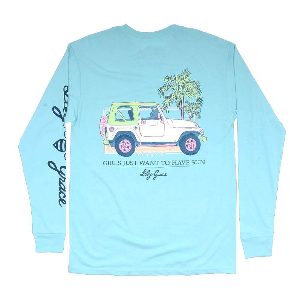 Girls Want to Have Sun Long Sleeve Tee in Chalky Mint by Lily Grace - Country Club Prep